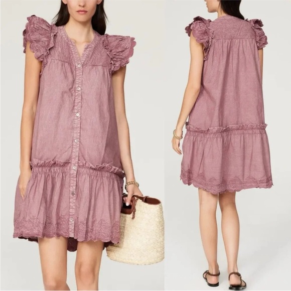 Sea New York Heidi Heart 100% Cotton Quilted Embroidered Purple-Pink Dress, sz L - Picture 1 of 11